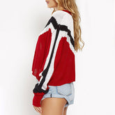 Vintage Red Oversized Crew Neck Color Block Chevron Knit Sweater